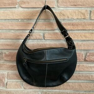 Vintage Y2K Gap Black Leather Hobo Bag Polka Dot Lining